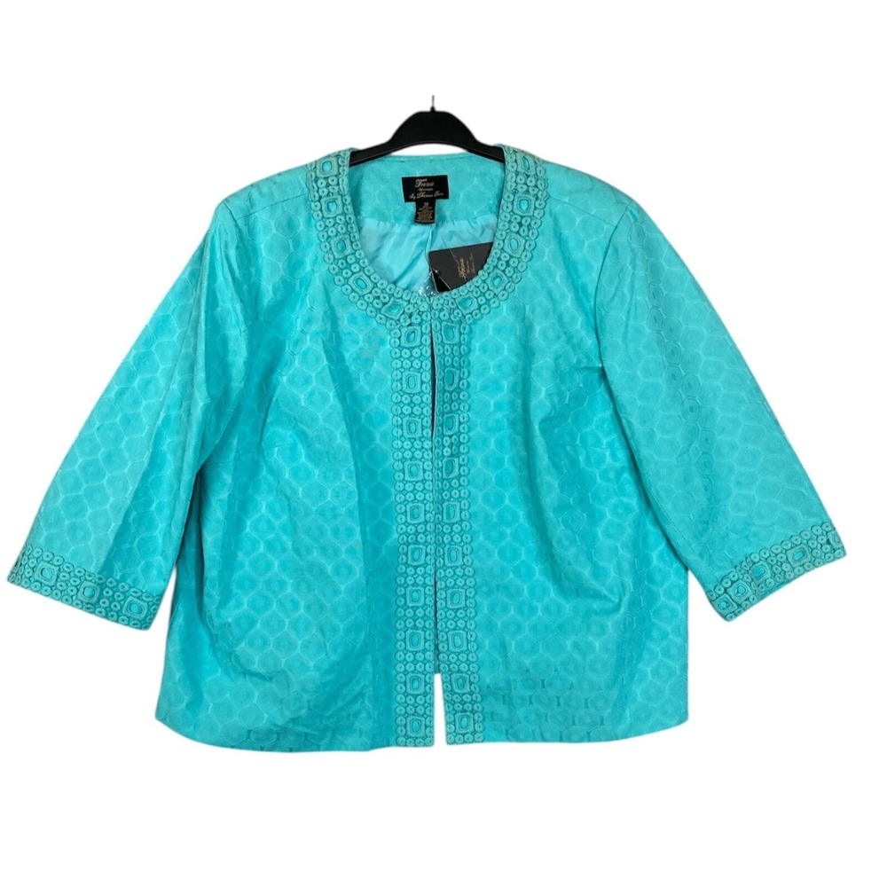 Trenz by Theresa Renz women’s Blazer 3X Plus Cotton Aqua Slushy Embroidered VTG